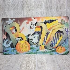 Vintage Eureka Die Cut‎ Halloween Decoration BOO Ghost Graveyard Bat Pumpkin